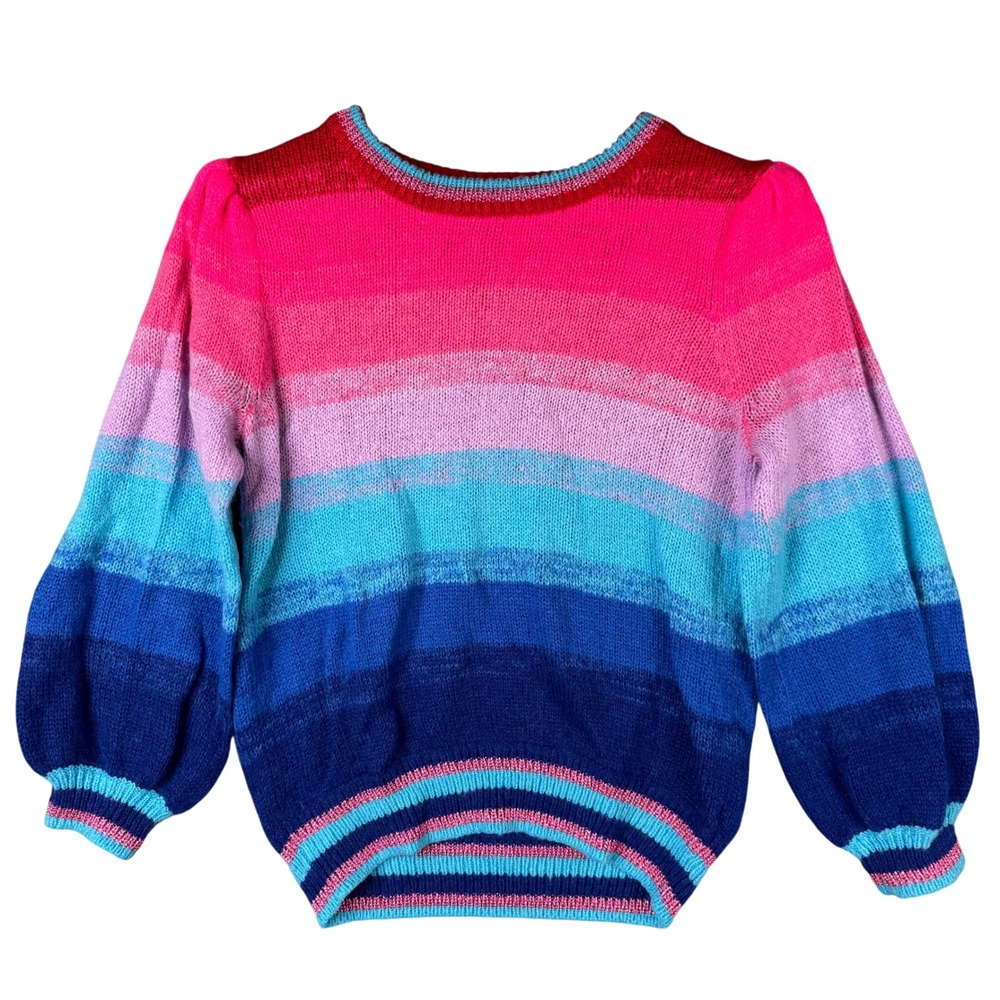 Lilly Pulitzer Teegan Sweater Multi Rainbow Stripe Puff Sleeve Metallic Small